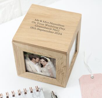 Personalised Oak Wedding Photo Cube, 2 of 7