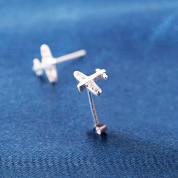 Plane Cz Stud Earrings, 925 Sterling Silver, 5 of 7