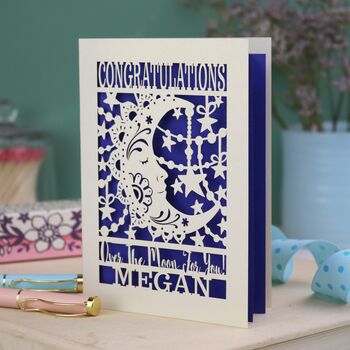 Personalised Papercut Over The Moon Congratulations Card, 7 of 7