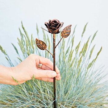Recycled Iron Distressed Copper Rose Garden Stake, 4 of 6