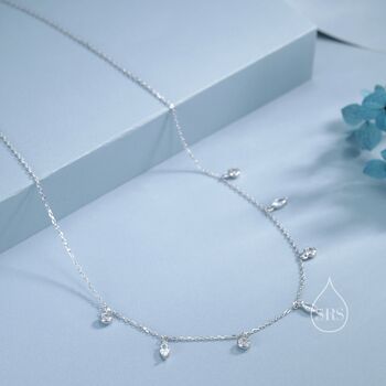 Sterling Silver Marquise And Round Cz Dangle Necklace, 2 of 12