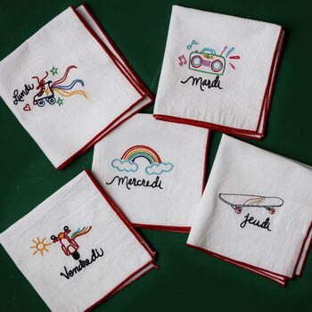 Reusable Kids Embroidered Cotton Napkin Set, 10 of 12