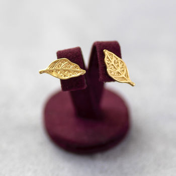 Gold Plated Leaf Stud Earrings, 4 of 6