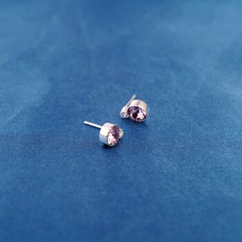 Round Dainty Pink Tourmaline Cz Stone October Silver Stud Earrings, 2 of 9