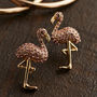 Gold And Pink Gem Flamingo Earrings, thumbnail 1 of 5
