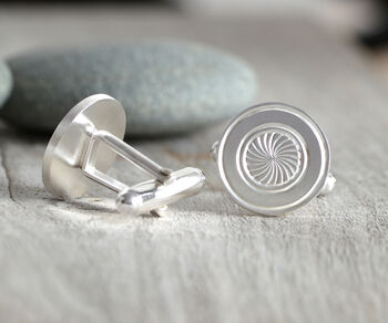Hand Engraved Radial Cufflinks In Sterling Silver, 4 of 5