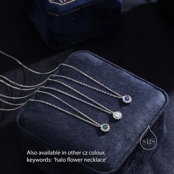 Clear Cz Halo Flower Pendant Necklace, 6 of 12