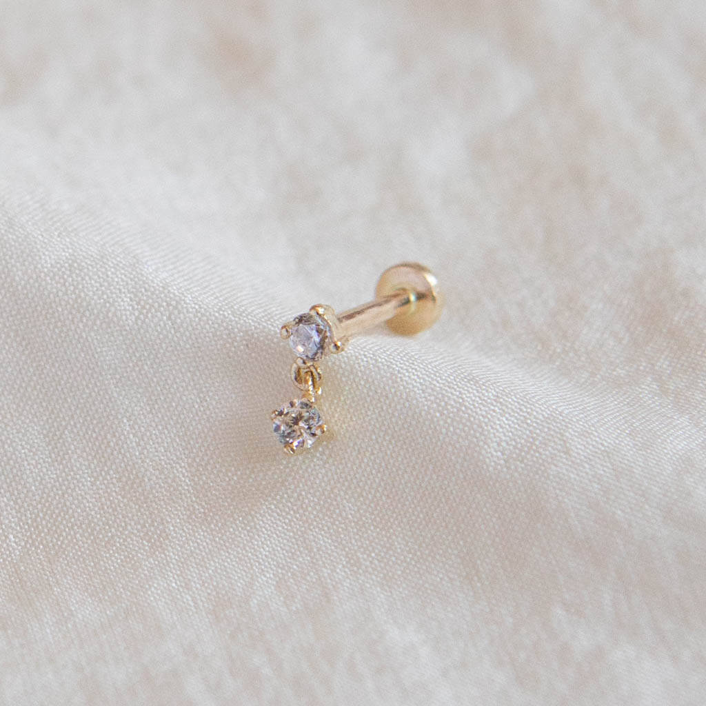 14 Carat Gold Halo Drop Tragus Earring, 1 of 5