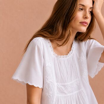 White Cotton Short Sleeve Nightdress 18th Century Vintage Embroidered Jane Austen Bridgerton Style, 2 of 12