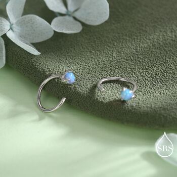 Minimalist Opal Huggie Hoop Threader Earrings In Sterling Silver, 6 of 12
