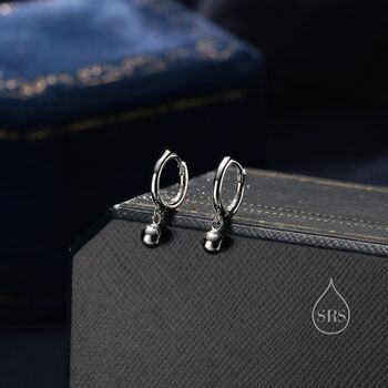 Tiny Dangle Ball Hoop Earrings In Sterling Silver, 2 of 10