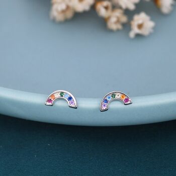 Sterling Silver Cz Crystal Rainbow Stud Earrings, 5 of 12