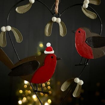 Robins And Mistletoe Hanging Heart Christmas Decoration, 2 of 2