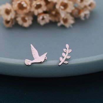 Sterling Silver Dove And Olive Branch Stud Earrings, 3 of 10