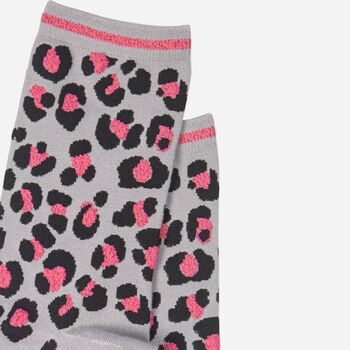 Women's Leopard Print Bamboo Socks Grey Pink, 4 of 4