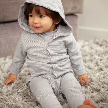 Embroidered Initials Grey Stripey Baby Hooded Jacket, 3 of 7