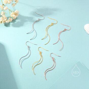 Sterling Silver Minimalist Wave Ear Wire Drop Earrings, 5 of 11