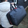 Black Leather Wide Opening Weekend Bag With Orange Zip, thumbnail 1 of 9