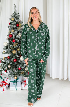 Family Christmas Green Snowflake Personalised Pyjamas, 6 of 12