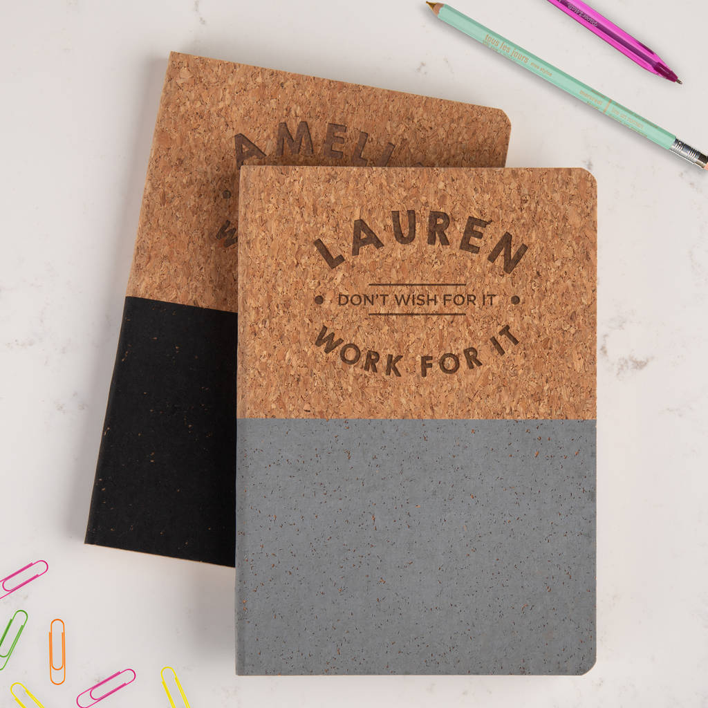 Personalised 'Work For It' Motivational Cork Notebook, 1 of 6