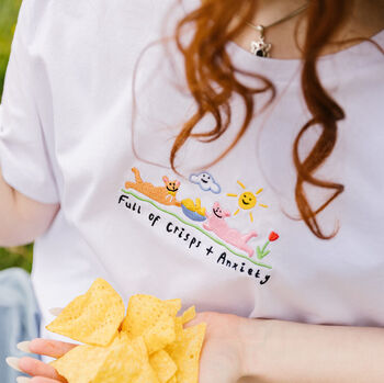 Crisps And Anxiety Embroidered T Shirt, 6 of 9