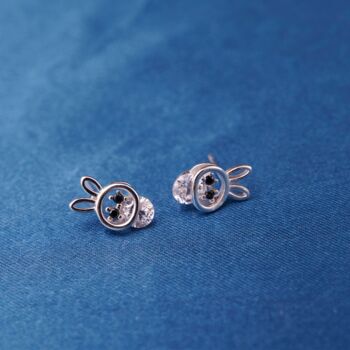 Silver Cz Stone Bunny Stud Earrings, Kids Studs, 3 of 7