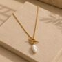 T Bar And Freshwater Pearl 18k Gold Plated Necklace, thumbnail 1 of 3