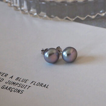 Grey Freshwater Pearl Sterling Silver Stud Earrings, 6 of 11