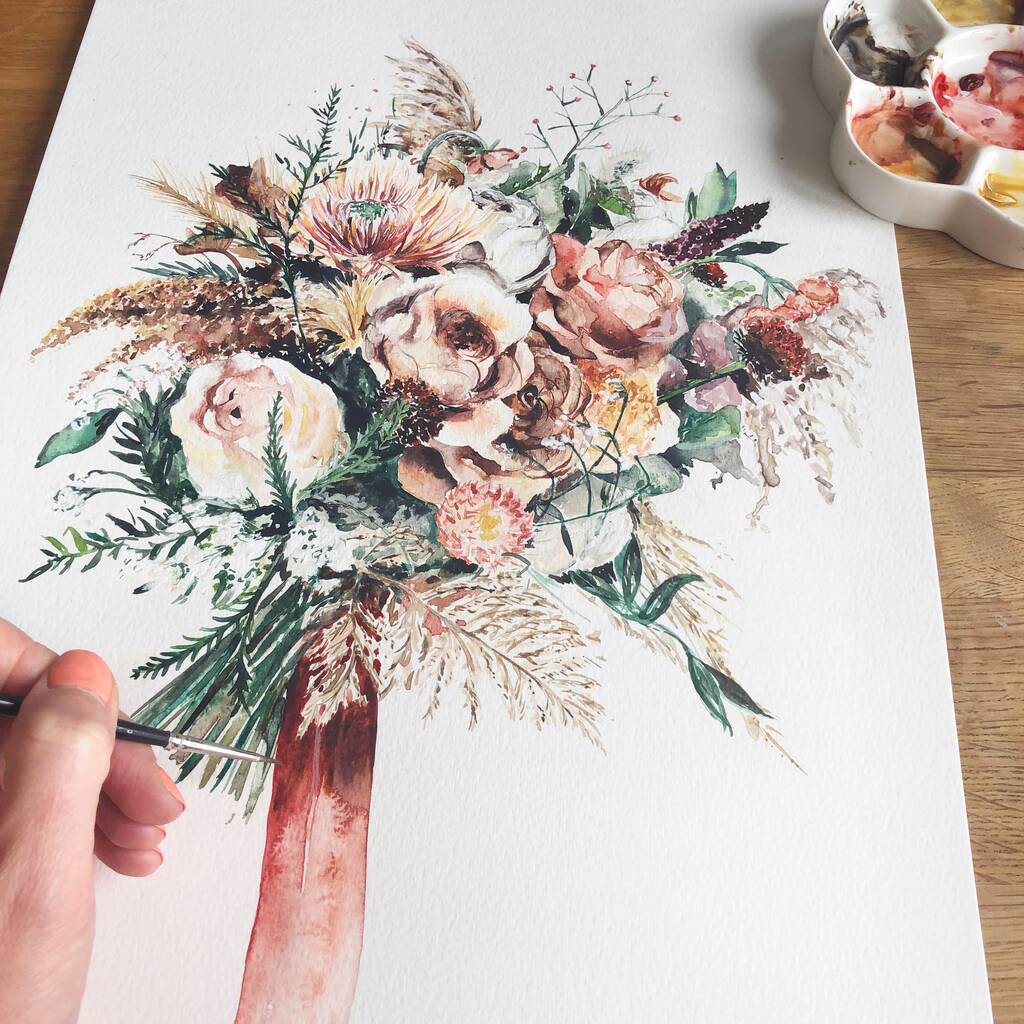 Bespoke Original Watercolour Wedding Bouquet Painting By Katie Hipwell ...