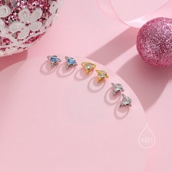 Sterling Silver Cz Saturn Planet Stud Earrings, 2 of 11