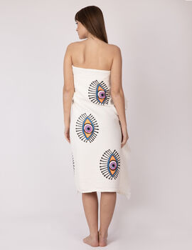 White With Orange Eye Organic Cotton Peshtemal Towel, 6 of 7