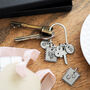'Sending You Love' Flower/Two Hearts Postage Stamp Keyring Charm, thumbnail 6 of 7