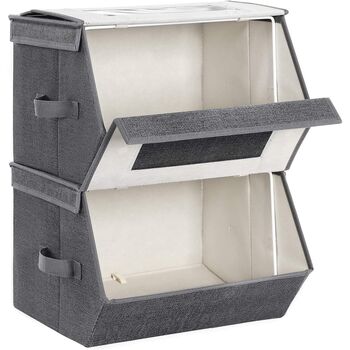 Set Of Two Grey Stackable Storage Boxes Bins, 7 of 8