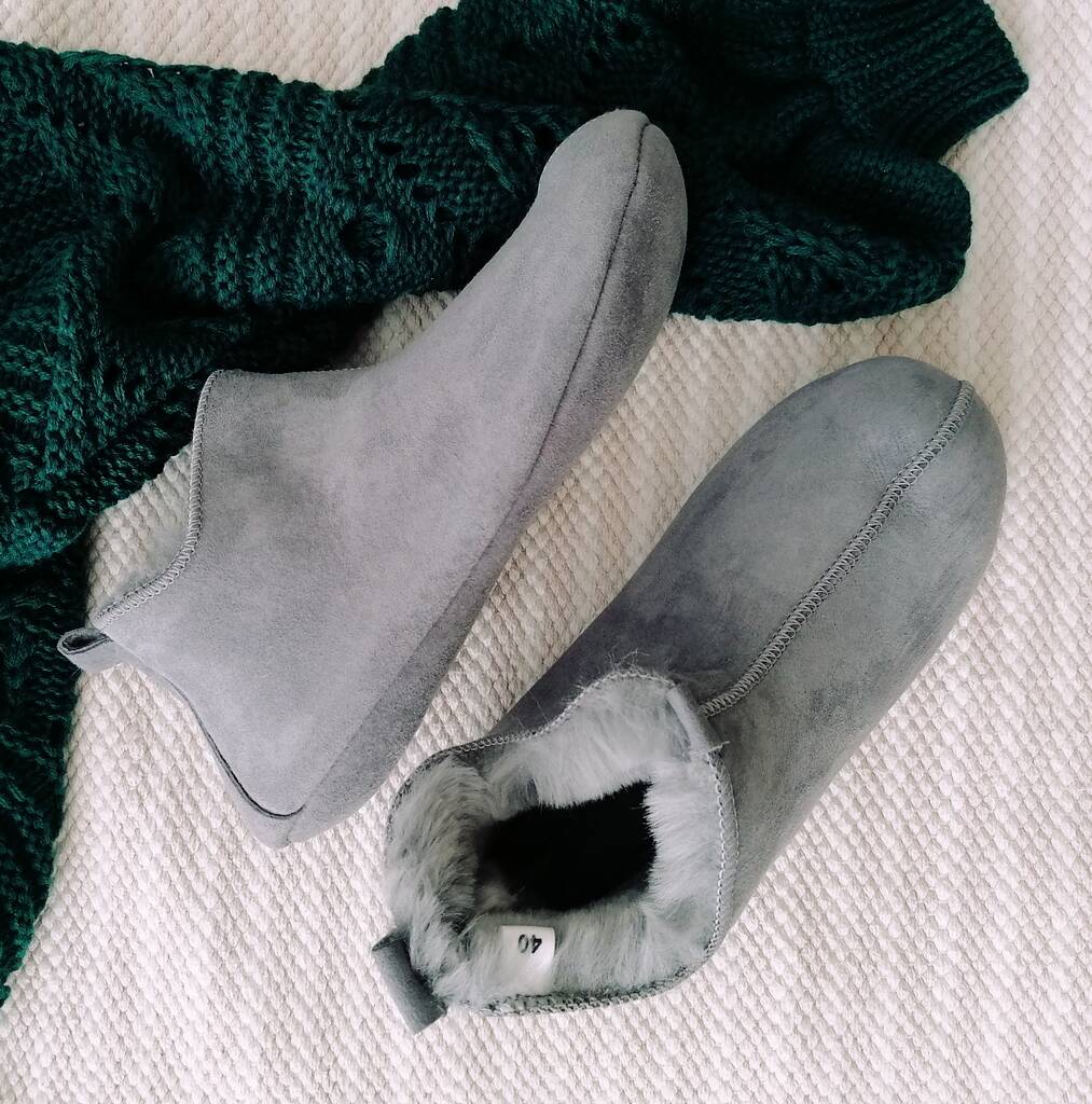 Miko Grey Luxury Sheepskin Slippers Boots, 1 of 7