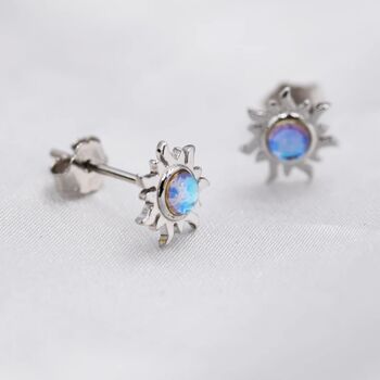 Tiny Sun Moonstone Stud Earrings In Sterling Silver, 4 of 12