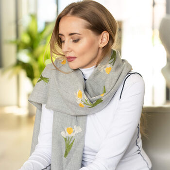 March Birth Flower Daffodil Full Embroidered Scarf, 2 of 5