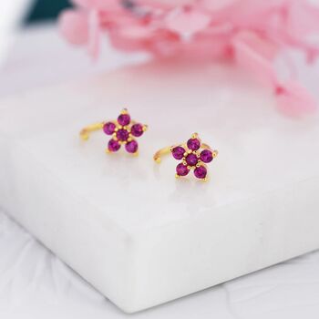 Pink Forget Me Not Flower Cz Hoop Earrings, 7 of 12