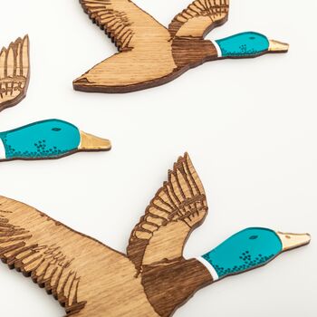 Set Of Three Flying Ducks, Nostalgic Wooden Wall Art, 4 of 4