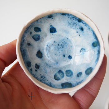 Handmade Mini Blue Brown Pottery Ring/ Jewellery Dish, 6 of 8