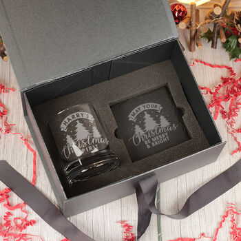Christmas Spirit Tumbler Glass With Chocolate Tree And Coaster Gift Boxed Set, 6 of 6