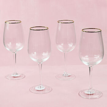 G Decor Set Of Four Aurora Ribbed Gold Wine Glasses, 2 of 4