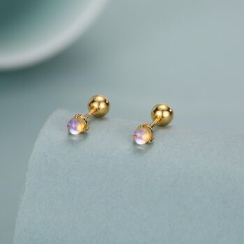 Sterling Silver Moonstone 18 G Screw Back Stud Earrings, 6 of 12