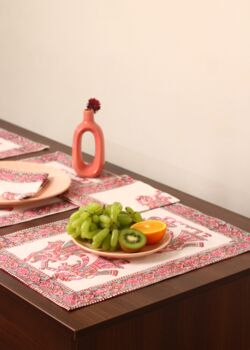 Pink Lore Block Print Table Mat And Napkin Set Of Two, 2 of 3