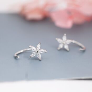 Forget Me Not Flower Cz Huggie Hoop Earrings, 5 of 10
