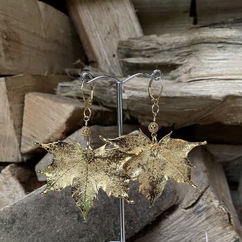 Real Gold Plated Maple Leaf Earrings, 2 of 2