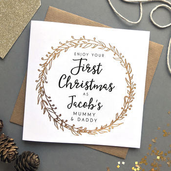 'first Christmas As Parents' Foiled Card By Sarah Catherine