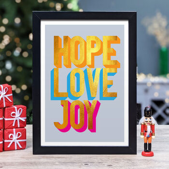 Hope Love Joy Golden Words Art Print, 2 of 3