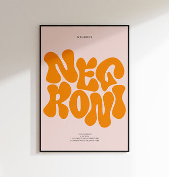 Negroni Print | Cocktail Poster | Wall Art | A5 A4 A3 | Bold | Typographic | Drink | Bar | Print | Groovy |, 7 of 9