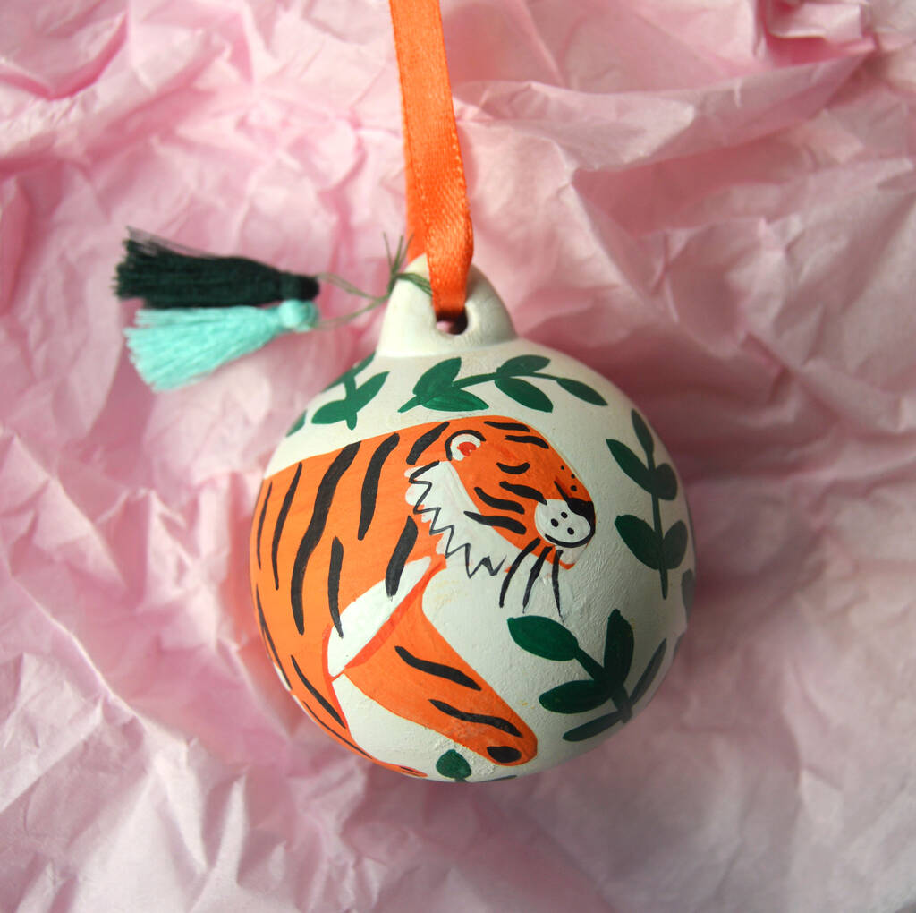 Tiger In The Jungle Hand Painted Ceramic Bauble, 1 of 9