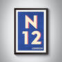 N12 North Finchley London Postcode Typography Print, thumbnail 8 of 9
